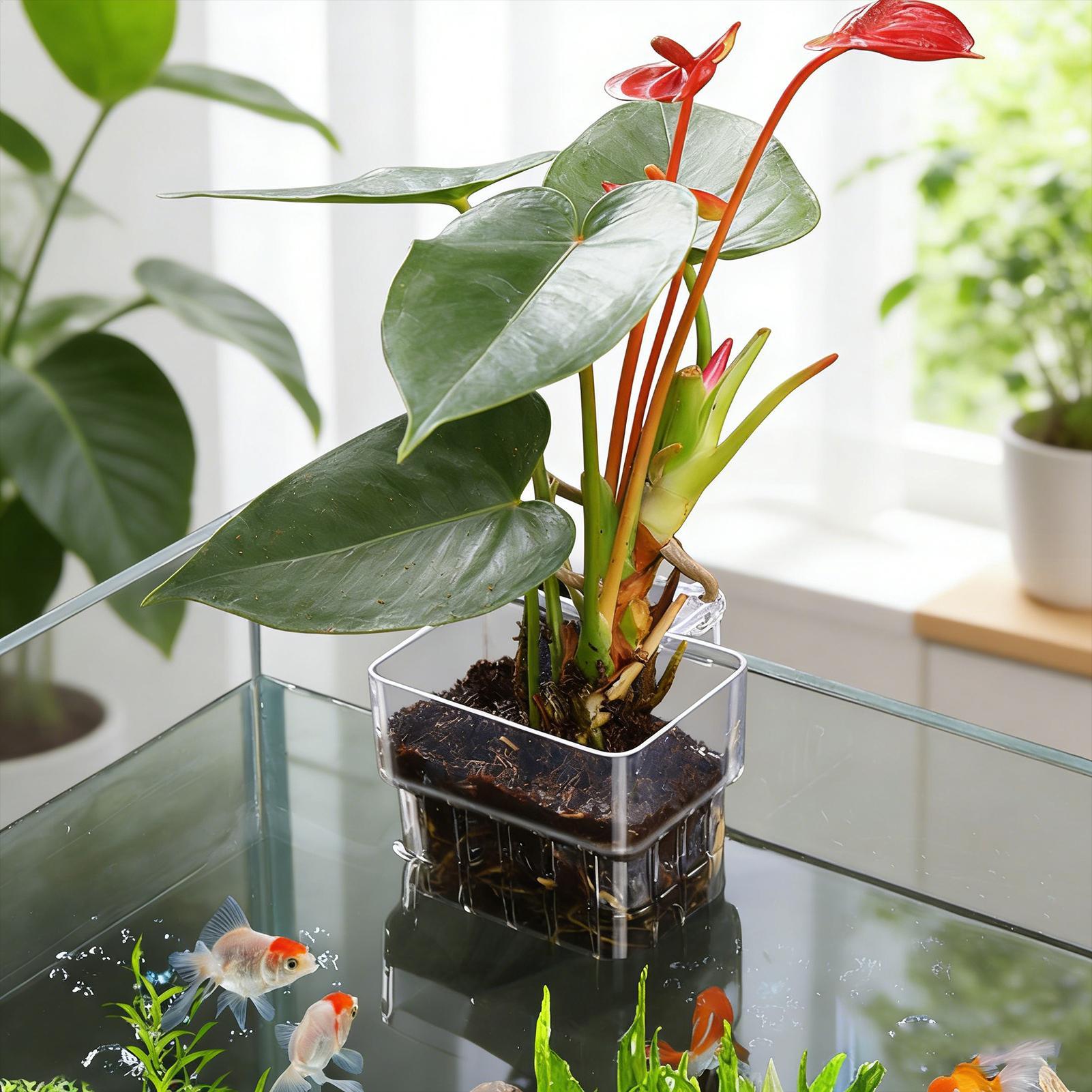 투명한 걸이형 수족관 식물 홀더 화분 - 어항 수경재배 - Aquarium Plants Live 리뷰 및 가격